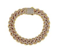 BNCXMO Gold Over S925 Silver 12 mm Pulsera para hombres, cadena de mano cubana moissanita densamente establecida, exquisita elección para marcar eventos especiales o hitos, Día del Padre