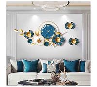 BNCXMO Grandes Relojes Decorativos de Pared Colgantes, 36.6 * 18.7 Pulgadas de Hierro Forjado Silencio sin Ticking Ginkgo Leaf Wall Reloj para la Pared de la Sala de Estar Hotel, Azul (Azul)