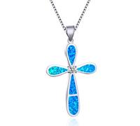 BNCXMO Mujeres Pendientes de la cruz Big Boho Fashion White Blue Fire Opal Collar Collar Vintage Color de boda