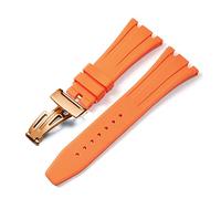 BNCXMO Para AP Royal Oak Offshore 15400/15202/15703 RABER Silicone Watch Strap Men Accesorios de correa de reloj 27 mm (color: Oro de naranja, tamaño de rosa, tamaño: 27 mm)