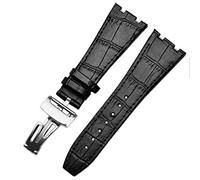 BNCXMO Para correas de muñeca AP 15400, banda de reloj de cuero de 26 mm de cuero hecho a mano con hebilla de despliegue de acero (color: marrón x rosa oro, tamaño: cierre negro negro)