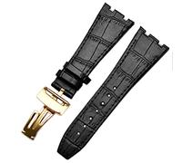 BNCXMO Para correas de muñeca AP 15400, banda de reloj de cuero de 26 mm de cuero hecho a mano con hebilla de despliegue de acero (color: marrón x rosa oro, tamaño: cierre negro negro)