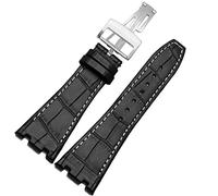 BNCXMO Para correas de muñeca AP 15400, banda de reloj de cuero de 26 mm de cuero hecho a mano con hebilla de despliegue de acero (color: marrón x rosa oro, tamaño: cierre negro negro)