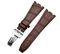 BNCXMO Para correas de muñeca AP 15400, banda de reloj de cuero de 26 mm de cuero hecho a mano con hebilla de despliegue de acero (color: marrón x rosa oro, tamaño: cierre negro negro)