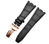 BNCXMO Para correas de muñeca AP 15400, banda de reloj de cuero de 26 mm de cuero hecho a mano con hebilla de despliegue de acero (color: marrón x rosa oro, tamaño: cierre negro negro)