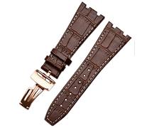 BNCXMO Para correas de muñeca AP 15400, banda de reloj de cuero de 26 mm de cuero hecho a mano con hebilla de despliegue de acero (color: marrón x rosa oro, tamaño: cierre negro negro)