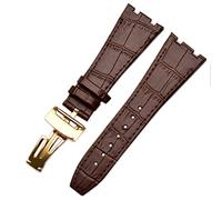 BNCXMO Para correas de muñeca AP 15400, banda de reloj de cuero de 26 mm de cuero hecho a mano con hebilla de despliegue de acero (color: marrón x rosa oro, tamaño: cierre negro negro)