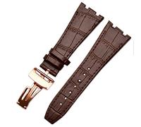BNCXMO Para correas de muñeca AP 15400, banda de reloj de cuero de cuero de 26 mm de cuero con hebilla de despliegue de acero