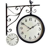 BNCXMO Pedro de Pared Redondo de Aspecto antigüedad de Hierro Forjado Cobras de Dos Caras de Dos Caras Relo de la estación Retro Red REDOND Chandelier CLABLE CHOLLING Rella DE LA Decor del CASA Reloj