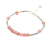 BNCXMO Pulsera de cuarzo de fresa Cristal natural Feng Shui Lucky Heart Charm Pends Sterling Silver Cube Faceted Bead Ajustable Talismán espiritual para amor Buena suerte Riqueza Prosperidad Cinnabar