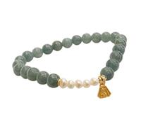 BNCXMO Pulsera de jade natural fei cui jadeite perlas de agua dulce dorado plateado sterling feng shui colgante de encanto afortunado grabado palabras auspiciosas pulsera elástica para riqueza suerte