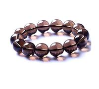 BNCXMO Pulsera de piedra de cuarzo ahumado natural para mujeres Regalo de cristal de cristal Joyas afortunadas Beads redonda de piedra natural (Tamaño: 14 mm)