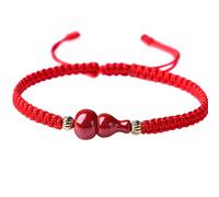 BNCXMO Pulsera de riqueza Feng Shui Cinnabar Pulsera de piedra de cristal para mujeres Pulsera de cuerda roja Wu Lou/calabaza Pulsera de talismán ajustable Piedra para buena fortuna prosperidad