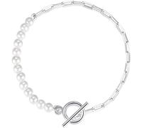BNCXMO Pulsera del tobillo delicada - Real 925 STARE STERLING SILLE REDONDE Round Stick 4 mm Pulsera de la cadena de perla sintética para mujeres Joyas finas de boda