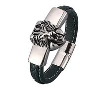 BNCXMO Pulsera para hombres Boys, brazalete de encanto de la cabeza de la cabeza del león Cadena de muñeca de acero inoxidable con longitud de cierre magnético de 20,5 cm, falso, sin circonio