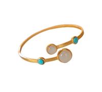 BNCXMO Pulsera S925 Silver Gold Jade Jade Turquesa Pulsera para damas abiertas Pulsera de plateado Joyería