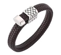 BNCXMO Pulseras de boda para hombres, pulseras, rockero, pulseras de festival tejido, pulsera marrón, acero inoxidable, longitud de 16.5 cm, falso, sin circonía