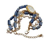 BNCXMO Pulseras para mujeres 4 hilos azul natural kyanite nugget blanco redondea de la cadena de perlas de agua dulce brazalete para mujeres