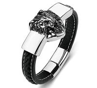 BNCXMO Regalos personalizados Bracelets para hombres Punk para hombres Pulsera grabada con brazalete de león pulsera de acero titanio con broche magnético
