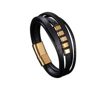 BNCXMO Regalos personalizados Brazalete para hombres, brazapas multicapa de brazaletes pulseras para hombres pulsera de acero inoxidable con cierre magnético, longitud de 20.5 cm, falso, sin circonio