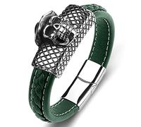 BNCXMO Regalos personalizados Pulsera para hombres Pulsera de calavera para hombres Pulsera verde vintage acero inoxidable con longitud de broche magnético 18.5 cm, falso, sin circonio