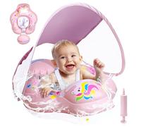 BNEHHOV Bouee Bebe con Toldo UPF 50+ Mejora la Boya Bebé Piscina Prevenir Voltear Flotador de Piscina para Niños de 6 a 36 Meses Rosa