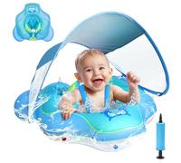 BNEHHOV Bouee Bebe con Toldo UPF 50+ Mejora la Boya Bebé Piscina Prevenir Voltear Flotador de Piscina para Niños de 6 a 36 Meses (Azul)