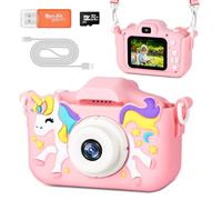 BNEHHOV Cámara Infantil de 2 Pulgadas y 48 Megapíxeles, Cámara SelfieDigital Infantil 1080P con Tarjeta de 32GB para Niños de 2 a 12 Años, Regalo de Juguete de cumpleaños para niño (Rosa)