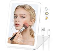 BNEHHOV Espejo de Belleza Portátil con luz Espejos de Maquillaje de Viaje Recargable de 2000 mAh con 72 LED, 3 Modos de Luz de Color, Control Táctil Espejo Cosmético Plegable LED de Mesa
