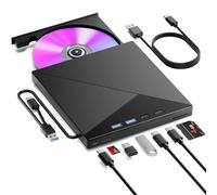 BNEHHOV Unidad Externa de CD/DVD para Ordenador Portátil, Grabadora de DVD y Lector de CD 7 en 1 con USB 3.0 y Type-C con Lector de Tarjetas SD/TF y Concentrador USB para Windows11/10/8/7/Mac/Linux/PC