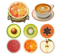 BNG Fruits - Juego de posavasos de pintura de diamantes con soporte, 6 posavasos de arte de manzana para adultos, kits de pintura artística para mujeres, principiantes, suministros de manualidades de