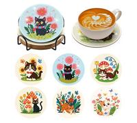BNG Juego de 6 posavasos de gato con pintura de diamantes para adultos, kits de pintura artística para mujeres, principiantes, suministros de manualidades con diamantes