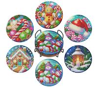 BNG Juego de posavasos de pintura de diamantes de Navidad con soporte, 6 posavasos de arte de Navidad para adultos, kits de pintura artística para mujeres, principiantes, suministros de manualidades