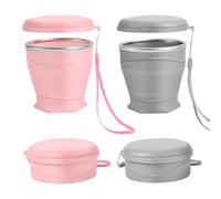 BNGXR 2 vasos de viaje plegables de 260 ml, vasos plegables con tapa a prueba de polvo, taza de silicona plegable, taza portátil reutilizable para camping, azul marino, pícnic, viajes, gris+rosa