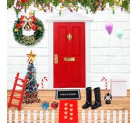 BNGXR 22 Unidades Puerta Elfo Navidad, Juego de Puerta de Gnomo Navideño Kit Puerta Elfo Navidad Decoración Miniatura Casa de Muñecas Decoración de Navidad con Botas, Árbol de Navidad, Tira de Luz