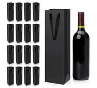 BNGXR Bolsa de regalo de vino de papel kraft, 15 unidades para botellas de regalo con asas, organizador de vino, champán, para Navidad, bodas, fiestas (35 x 9 x 11 cm), color negro