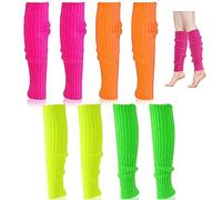 BNGXR Calentadores de Piernas, 4 pares 80 90 de Neón Calentadores de punto Calentadores de Piernas para Mujer Calientapiernas de la Pierna de Algodón para Fiestas Temáticas de Disfraces, Carnaval