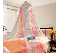 BNGXR Dosel de cama de princesa arco iris, mosquitera cama con estrellas, mosquitera para cama, red de cama colgante para cama doble, cama individual, dosel arco iris para viajes y casa, interior y