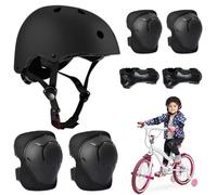 BNGXR Equipo de Protección Infantil, 5 in 1 Protecciones Patines Incluye Casco Rodilleras y Muñequeras Casco Set de Protección para niños 3-11 años Bicicleta Monopatín y Deportes Extremoscon(Negro)