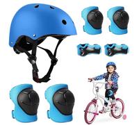 BNGXR Equipo de Protección Infantil, 5 in 1 Protecciones Patines Incluye Casco Rodilleras y Muñequeras Casco Set de Protección para niños 3-11 años Bicicleta Monopatín y Deportes Extremoscon(Azul)