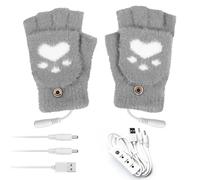 BNGXR Guantes calefactados por USB, manoplas a ambos lados, guantes de punto calefacción, guantes de punto con media mano, sin dedos, con 3 niveles de temperatura, guante alimentado por USB con