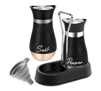BNGXR Juego de Salero y Pimentero, 2 unidades Dispensadores de acero inoxidable y vidrio,120ml Agitadores Salero,Embudo Botes Especias,para cocina, barbacoa, autocaravana(Negro)