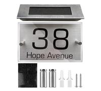 BNGXR Número de casa solar LED，Número de Casa de Acero Inoxidable Iluminado por 4 LEDs IP44 Impermeable con Números 0-9 y Letras A-Z para Exteriores, Casa, Cuadrado