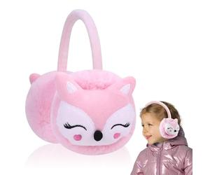 BNGXR Orejeras de Invierno para Niños y Niñas con Diseño de Zorro - Resistentes al Viento, Peluche, Protección Térmica para Exteriores y Viajes (Rosa)