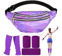 BNGXR Riñonera holográfica,4 Paquetes Set de Accesorios de Disfraces de los Años 80 90, Riñonera Impermeable y Ajustable para Exteriores Correr Ciclismo Caminar Camping Riñoneras