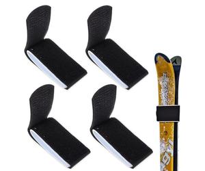 BNGXR Ski Carrier Strap, 4 Pcs Ajustable Esquí Sujetadores Correas, Accesorio de Snowboard, para Esquís y Bastones de Esquí (Negro)