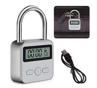BNGXR Smart Time Lock, USB Recargable Candado Seguridad Bloqueo de Tiempo con LCD Pantalla para Oficina Candado Numerico de Metal Bloqueo de temporizador para Prevenir Malos Hábitos (Plata)