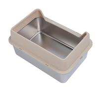 Bnineteenteam Caja de para Gatos de Acero Inoxidable, Entrada Superior Antisalpicaduras, Fácil de Limpiar con Pared Alta para Control de Olores, Tamaño Grande para Gatos Grandes (Caqui)