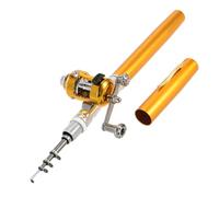 Bnineteenteam Caña de Pescar Tipo Pluma, Mini Caña Telescópica Portátil, Aleación de Aluminio, Carrete Compacto para Baitcasting, Combo de 8,1 Pulgadas para Pesca de Viaje (Gold)