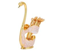 Bnineteenteam Elegante Juego de Soporte para Cucharas de Cisne, Vajilla de Metal con Diseño de Lazo, Utensilios Pulidos con Espejo para Amantes del café y Decoración de Mesa (oro blanco)